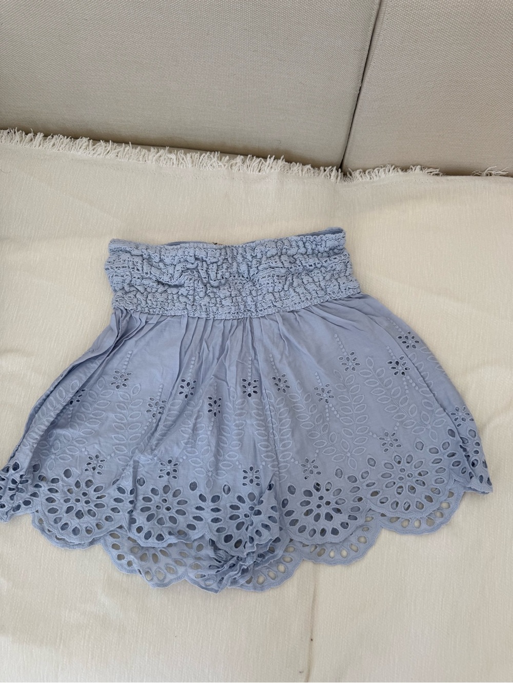 Free People Light Blue Eyelet Smocked Waist Skort